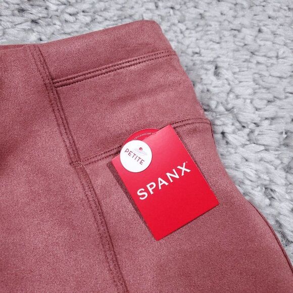 READ Spanx Faux Suede Leggings Rich Rose Pink Size Small Petite Pull On - Picture 7 of 12